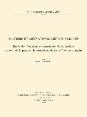 cover image of Matiere et mediations metaphysiques